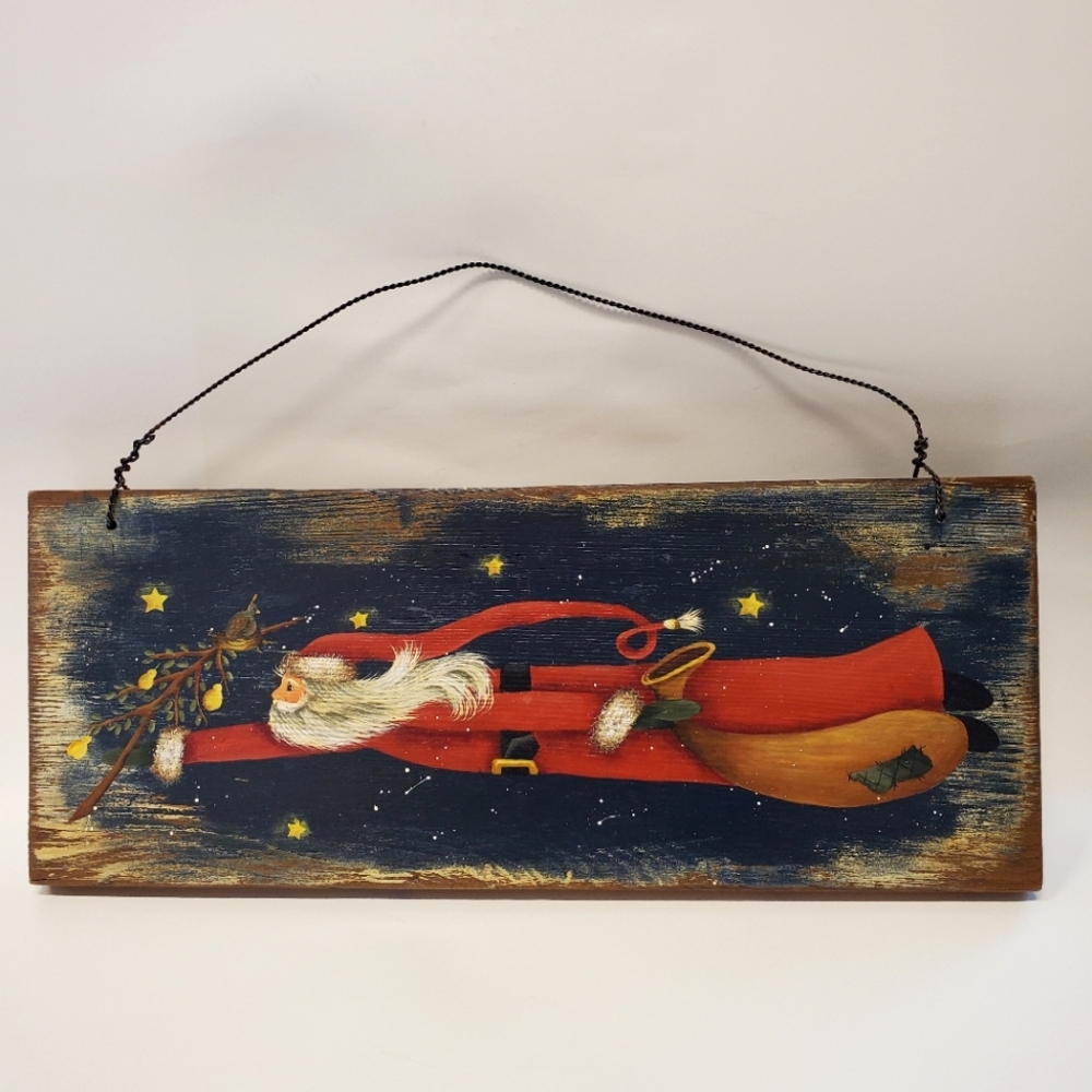 Folk Art Handpainted SANTA on Wood Board. 16" Long. Folk Art. USA PNW